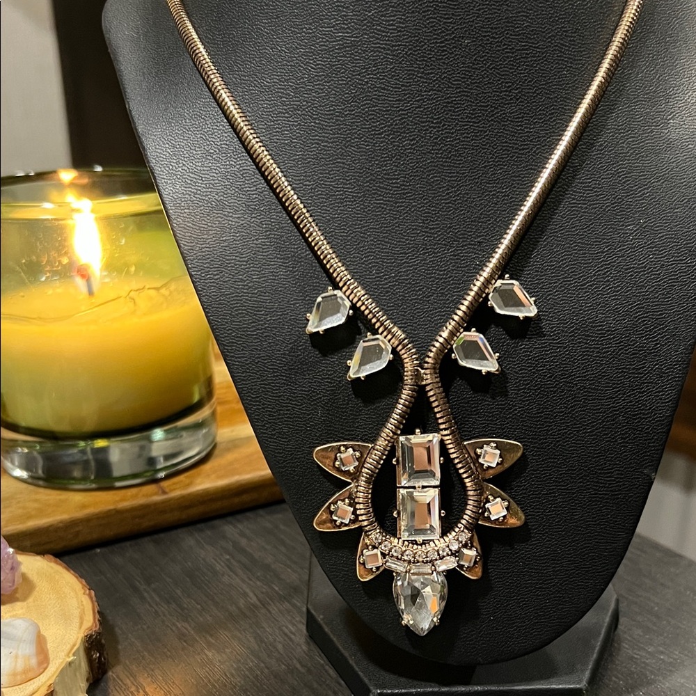 Long Slinky snake chain copper RoseGold Women's Necklace Unique rhinestones Fun